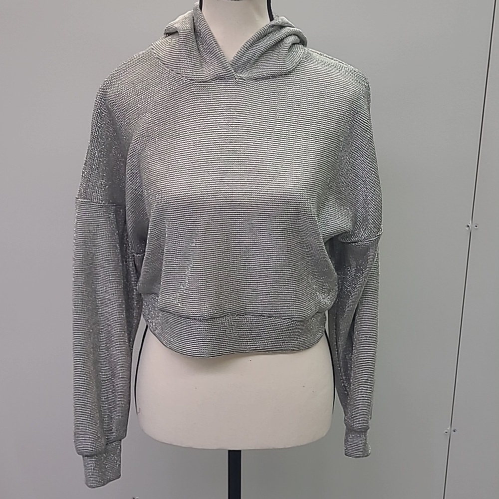 BSL Size XS Silver Metallic Cropped Hoodie